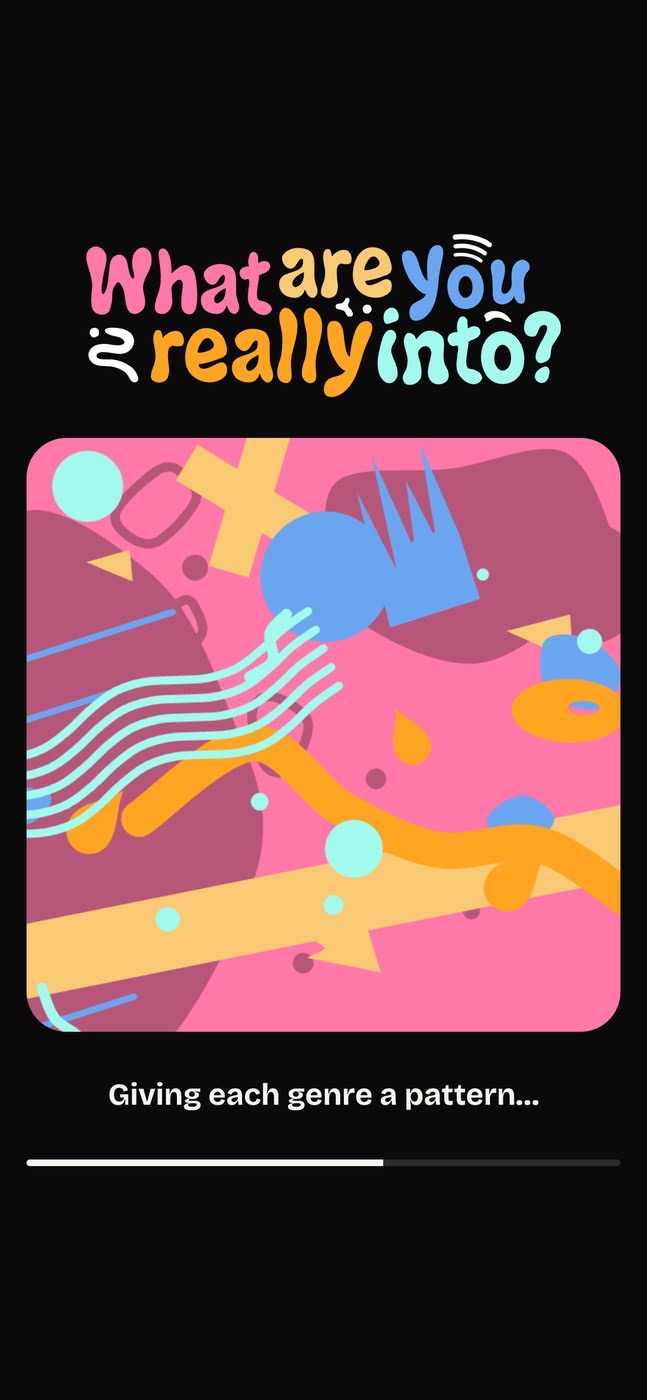 Loading screen: the logo above a footprint being drawn, with the message Giving each genre a colour and a progress bar.